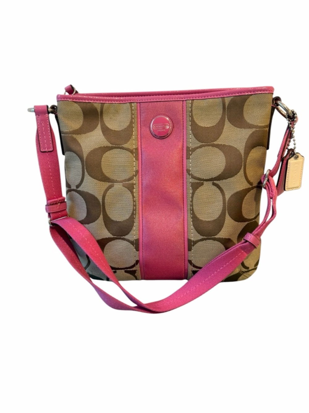 Coach Signature Stripe Crossbody Khaki Pink Swingpack (F21905)